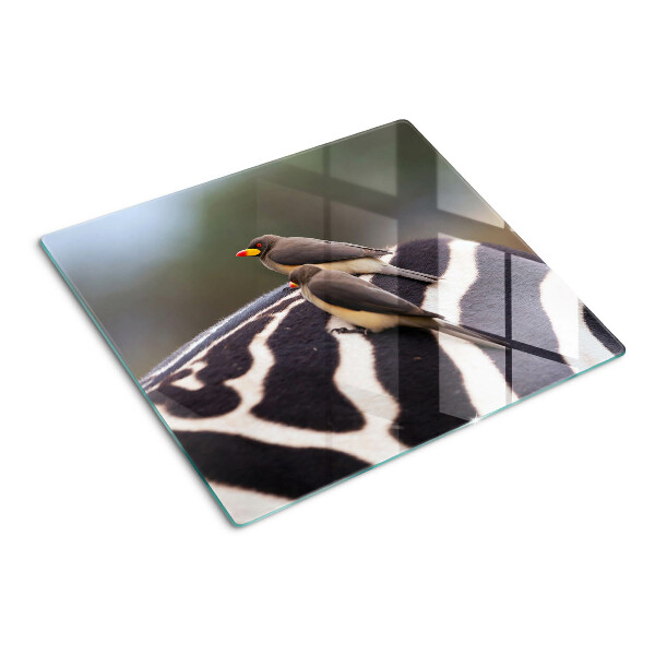 Glasschneidebrett Vögel auf einem Zebra