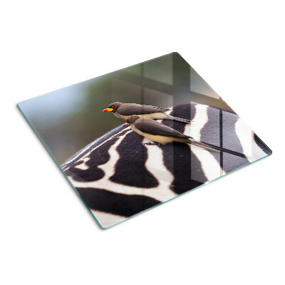 Glasschneidebrett Vögel auf einem Zebra