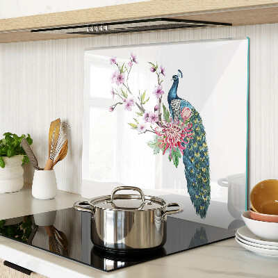 Glasschneidebrett Pfau mit Blumen