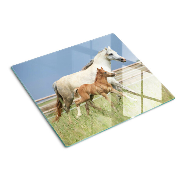 Glasschneidebrett Ein Pferd mit einem Fohlen auf einer Wiese