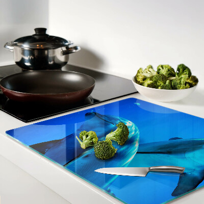Glasschneidebrett Delfine im Wasser