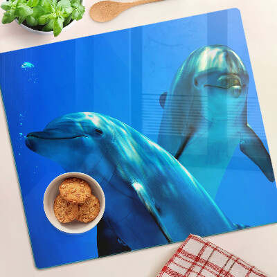 Glasschneidebrett Delfine im Wasser