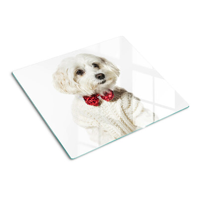 Schneidebrett glas Hund im Pullover mit Schleife