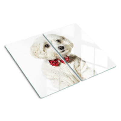 Schneidebrett glas Hund im Pullover mit Schleife
