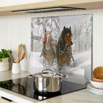 Schneidebrett glas Zugpferde im Schnee