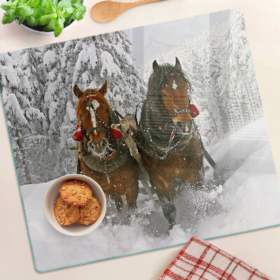 Schneidebrett glas Zugpferde im Schnee