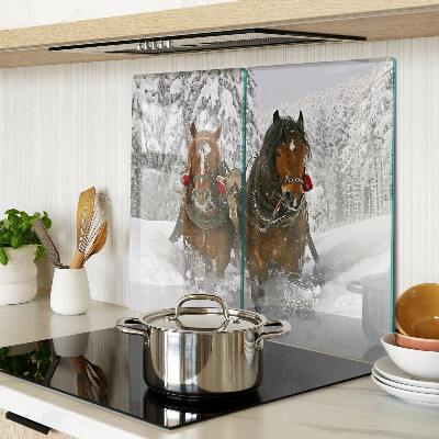 Schneidebrett glas Zugpferde im Schnee