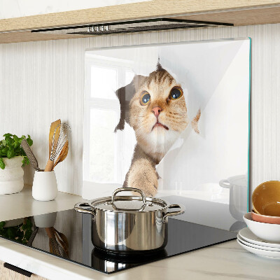 Glasschneidebrett Eine Katze schaut durch ein Loch in der Wand