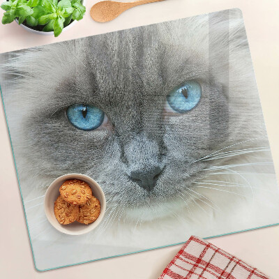 Glasschneidebrett Katze mit blauen Augen