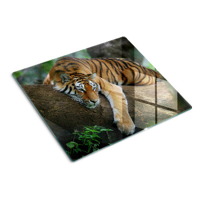 Schneidebrett glas Tiger auf einem Baumstamm