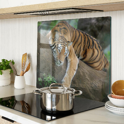 Schneidebrett glas Tiger auf einem Baumstamm