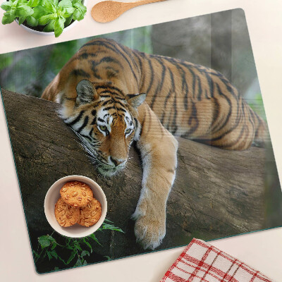 Schneidebrett glas Tiger auf einem Baumstamm