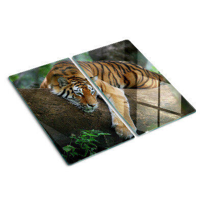 Schneidebrett glas Tiger auf einem Baumstamm