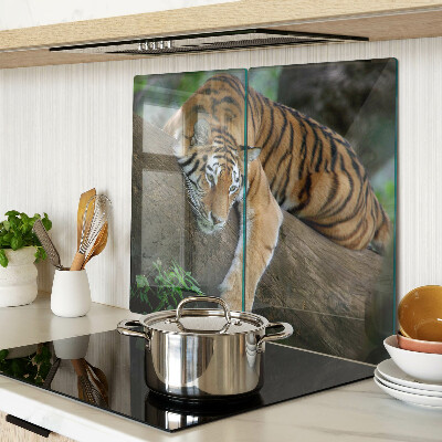 Schneidebrett glas Tiger auf einem Baumstamm