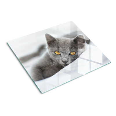 Schneidebrett glas Katze mit gelben Augen