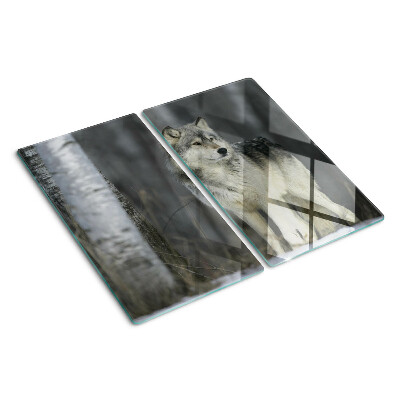 Glasschneidebrett Wolf in einer Waldkulisse