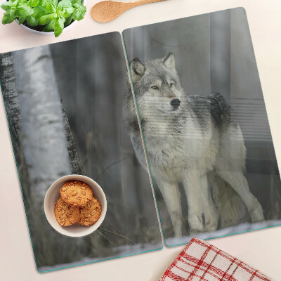 Glasschneidebrett Wolf in einer Waldkulisse