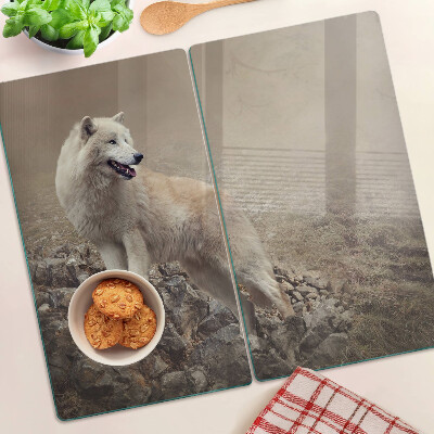 Glasschneidebrett Wolf auf einem felsigen Berg