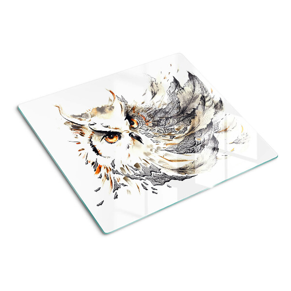 Schneidebrett glas Eule mit Federn