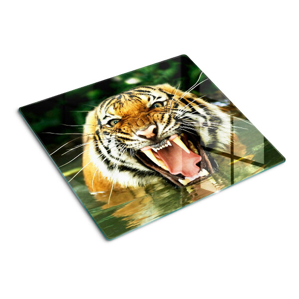 Schneidebrett glas Tiger im Angriff
