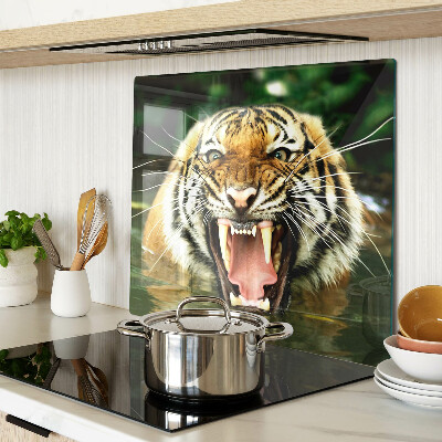 Schneidebrett glas Tiger im Angriff