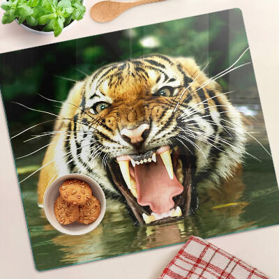 Schneidebrett glas Tiger im Angriff