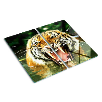 Schneidebrett glas Tiger im Angriff