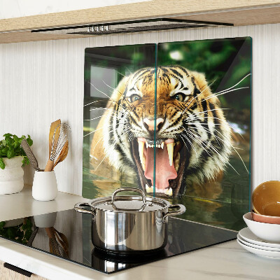 Schneidebrett glas Tiger im Angriff