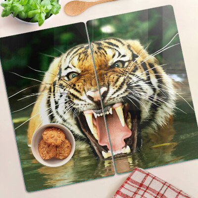 Schneidebrett glas Tiger im Angriff