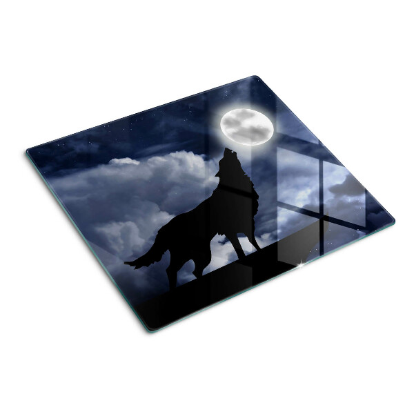 Schneidebrett glas Wolf im Mondlicht