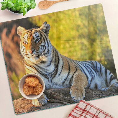 Schneidebrett glas Tiger im Hintergrund der Natur