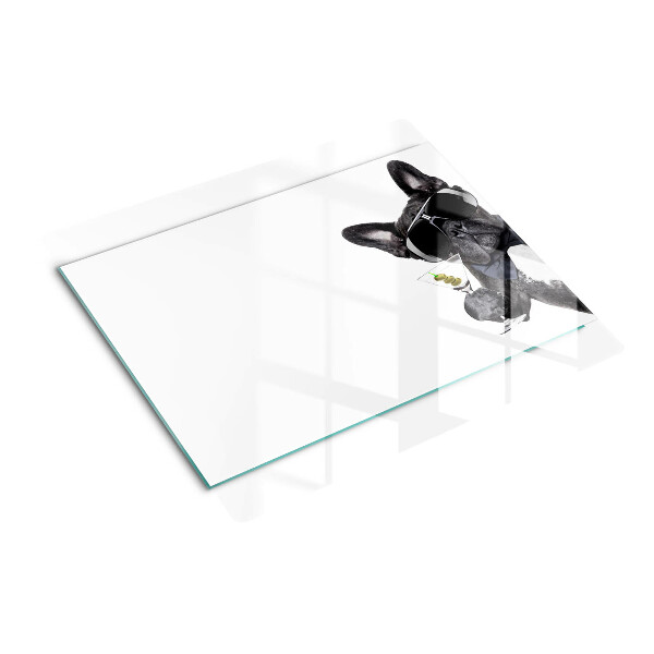Glasschneidebrett Hund mit Sonnenbrille