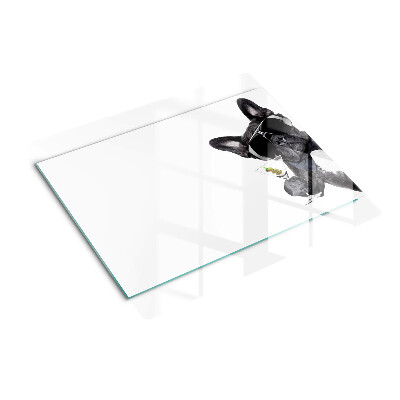 Glasschneidebrett Hund mit Sonnenbrille