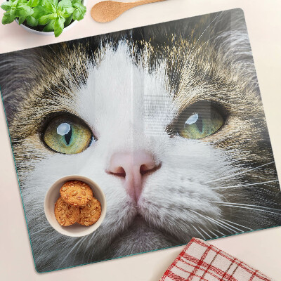 Glasschneidebrett Katze mit grünen Augen