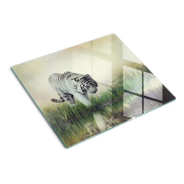 Glasschneidebrett Tiger im Gras