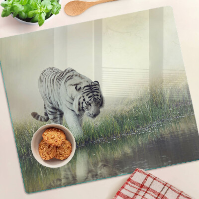 Glasschneidebrett Tiger im Gras