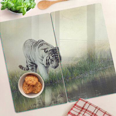 Glasschneidebrett Tiger im Gras