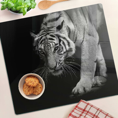 Schneidebrett glas Tiger in Schwarz und Weiß