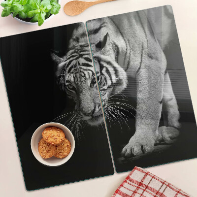 Schneidebrett glas Tiger in Schwarz und Weiß