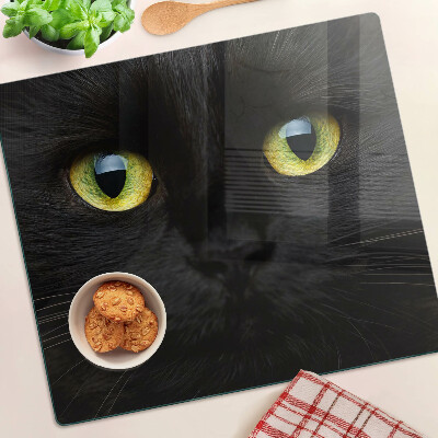 Schneidebrett glas Schwarze Katze mit grünen Augen