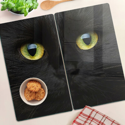 Schneidebrett glas Schwarze Katze mit grünen Augen