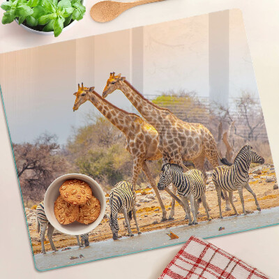 Schneidebrett glas Zebras und Giraffen in ihrem natürlichen Lebensraum