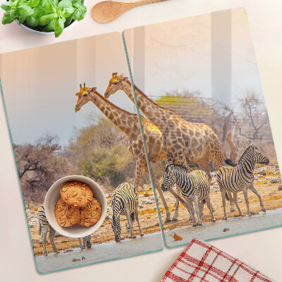 Schneidebrett glas Zebras und Giraffen in ihrem natürlichen Lebensraum