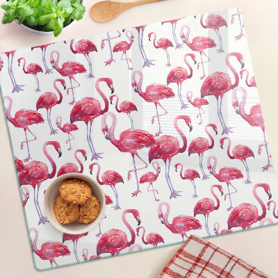 Glasschneidebrett Flamingos auf weißem Hintergrund