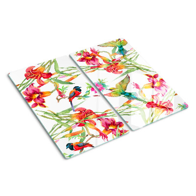Schneidebrett glas Blumen und exotische Vögel