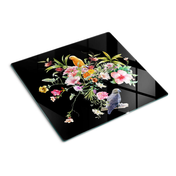 Schneidebrett glas Blumen und Vögel