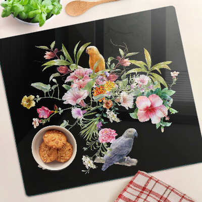 Schneidebrett glas Blumen und Vögel
