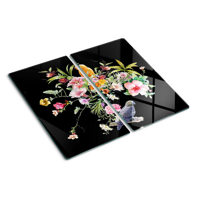 Schneidebrett glas Blumen und Vögel