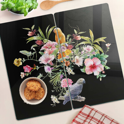 Schneidebrett glas Blumen und Vögel