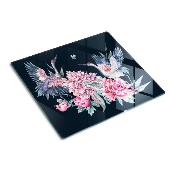 Glasschneidebrett Blumen und Vögel